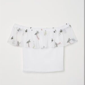Divided H&M Floral Mesh Off The Shoulder Crop Top